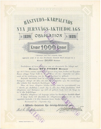 Hästveda-Karpalunds Nya Jernvägs-AB, Obligation