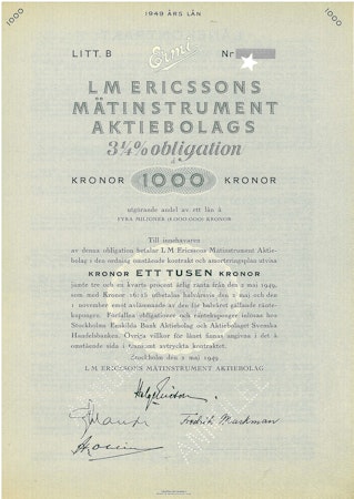 LM Ericssons Mätinstrument AB, obligation