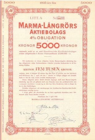 Marma-Långrörs AB, Obligation