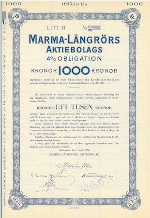 Marma-Långrörs AB, Obligation