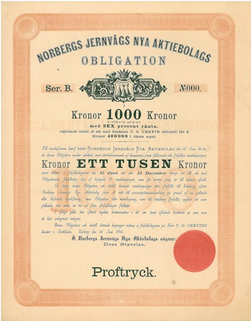 Norbergs Jernvägs nya AB, obligation