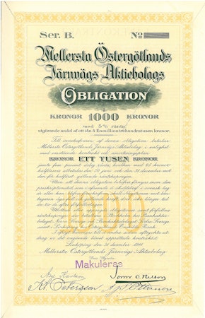 Mellersta Östergötlands Järnvägs AB, Obligation