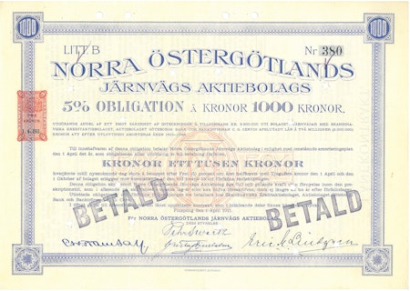 Norra Östergötlands Järnvägs AB Obligation