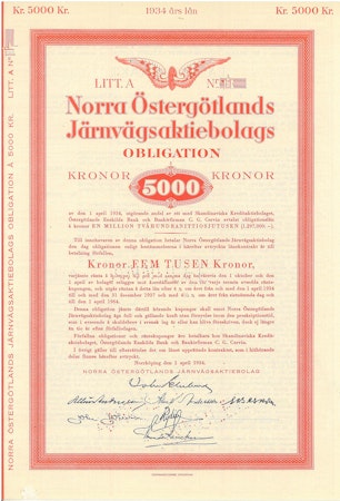Norra Östergötlands Järnvägs AB, obligation