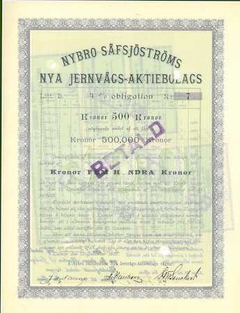Nybro Säfsjöströms Nya Jernvägs AB, Obligation