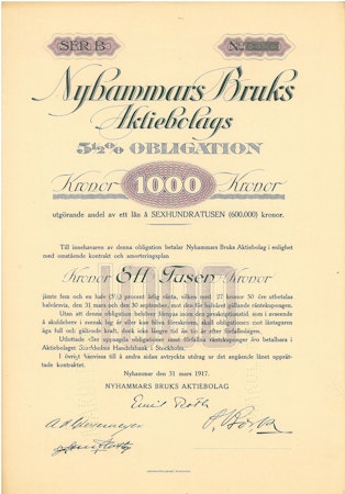 Nyhammars Bruks AB, Obligation