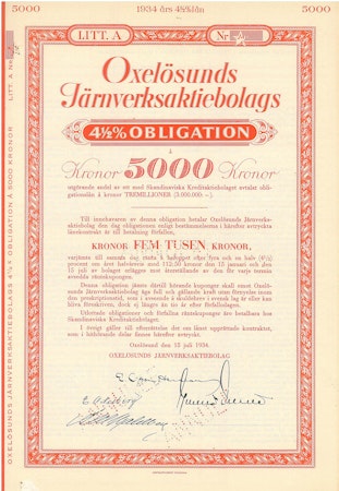 Oxelösunds Järnverks AB, Obligation