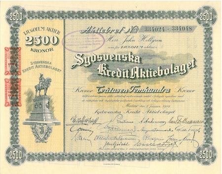 Sydsvenska Kredit AB, 2500 kr
