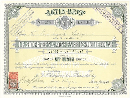 Södergren & Sons fabriks AB, J.F 1918