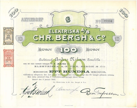 Elektriska AB Chr.Bergh & C:o, 100 kr