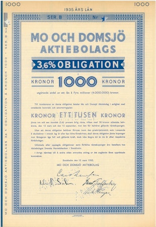 Mo och Domsjö AB, Obligtion, 1935