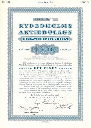 Rydboholms AB, Obligation