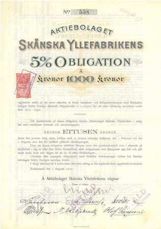 Skånska Yllefabriken AB, obligation