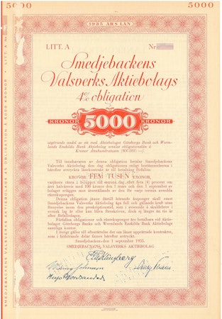Smedjebackens Valsverks AB, Obligation