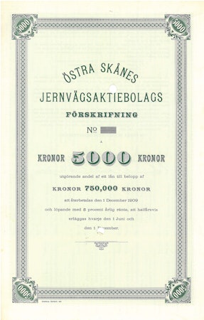Östra Skånes Jernvägs AB, Obligation