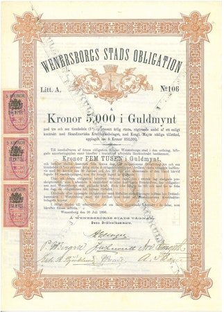 Wenersborgs Stads Obligation, 1896