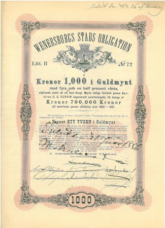 Wenersborgs Stads Obligation, 1881