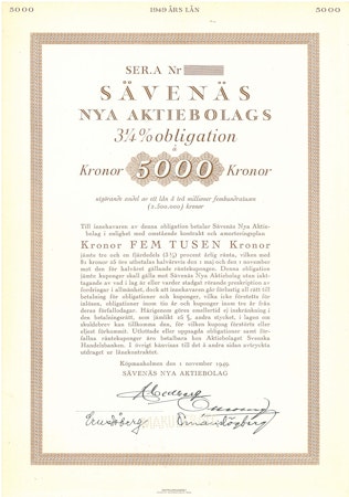 Sävenäs Nya AB, Obligation