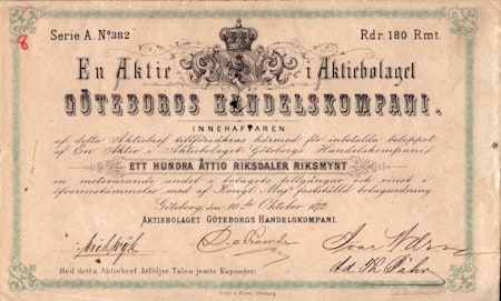 Göteborgs Handelskompani, AB, 1872