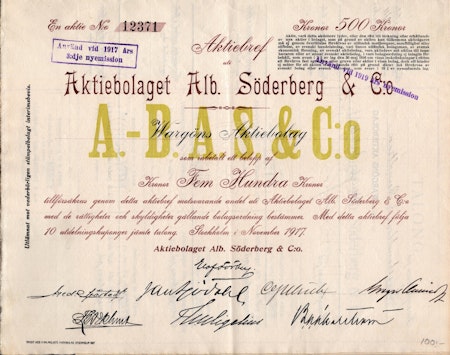 Alb. Söderberg & C.o, AB, 1917