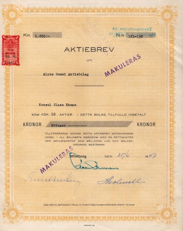 Alpus Gummi AB, 1947