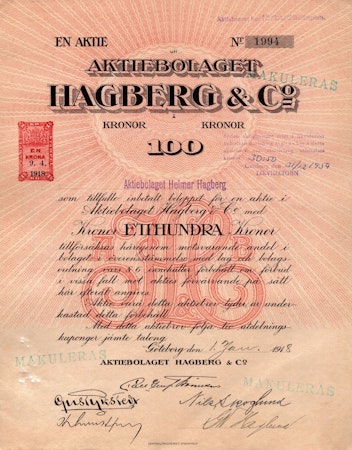 Hagberg & Co., AB, 100 kr