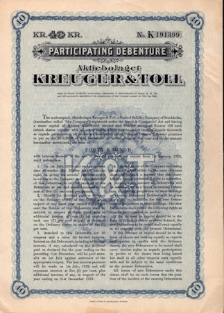 Kreuger & Toll, AB, Debenter