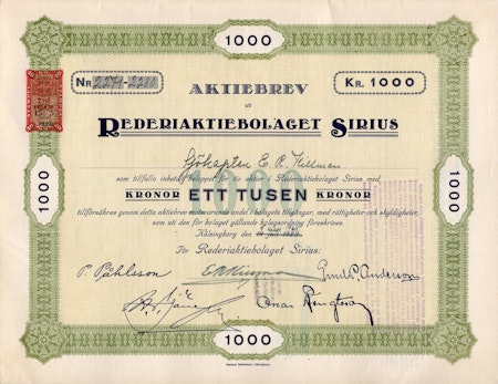 Rederi AB Sirius, 1000 kr
