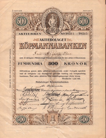 Köpmannabanken, AB, 500 kr