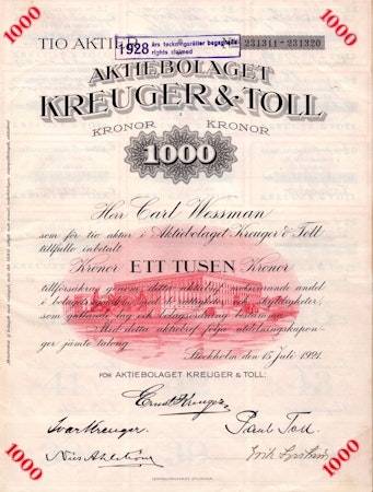 Kreuger & Toll, AB, 1921