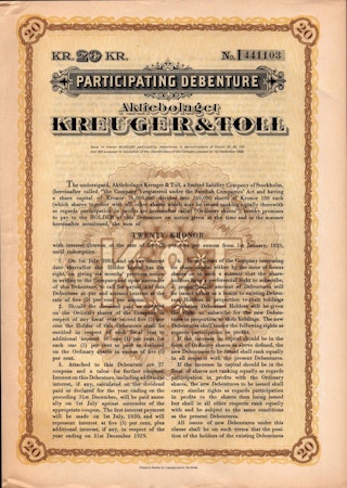 Kreuger & Toll, AB, Debenture
