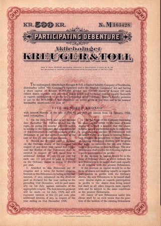 Kreuger & Toll, AB, Debenter