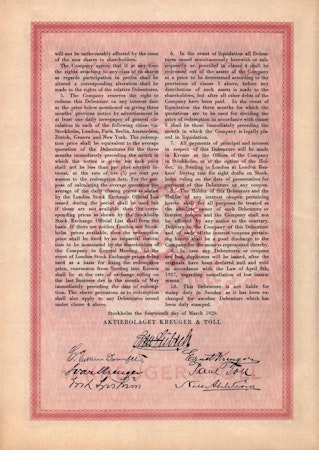 Kreuger & Toll, AB, Debenter