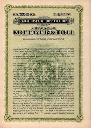 Kreuger & Toll, AB, Debenter