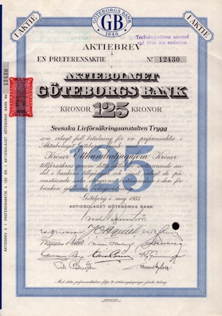 Göteborgs Bank, AB, 125 kr