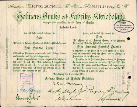 Holmens Bruks- och Fabriks AB, 1951