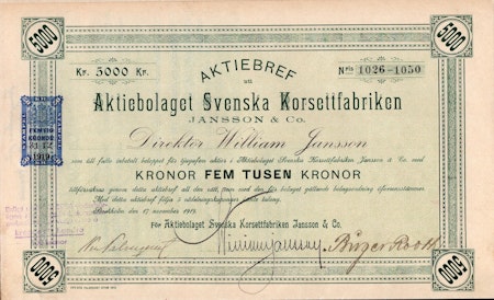 Svenska Korsettfabriken Jansson & Co, AB, 5000 kr