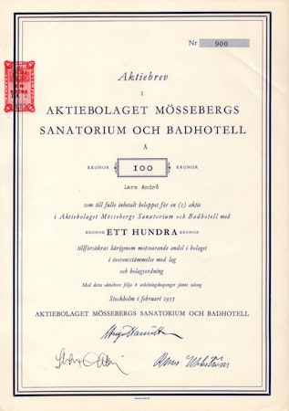 Mössebergs Sanatorium och Badhotell, AB, 100 kr