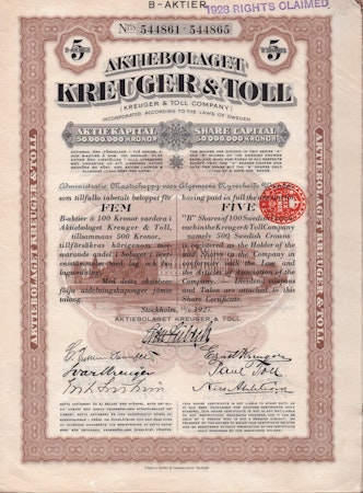Kreuger & Toll, AB, 1927
