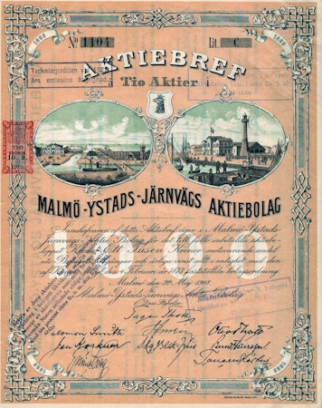 Malmö-Ystads Järnvägs AB, 1000 kr, 1918