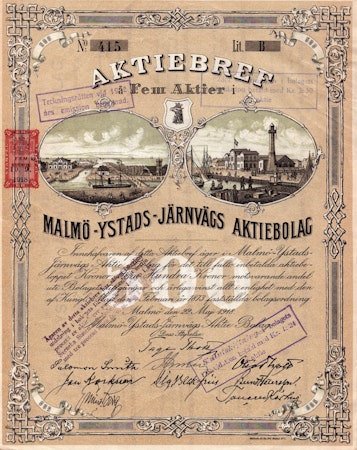 Malmö-Ystads Järnvägs AB, 100 kr, 1918