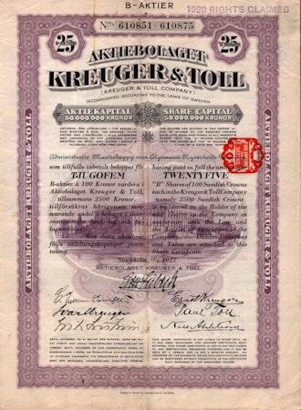 Kreuger & Toll, AB, 2500 kr