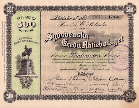 Sydsvenska Kredit AB, 500 kr