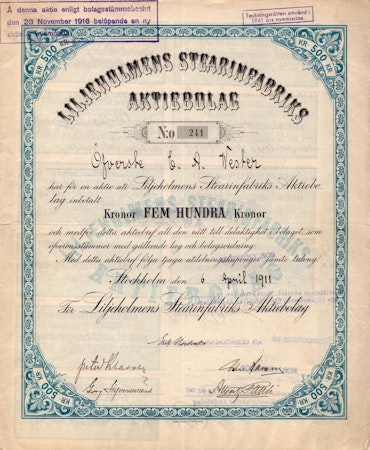 Liljeholmens Stearinfabriks AB, 1916