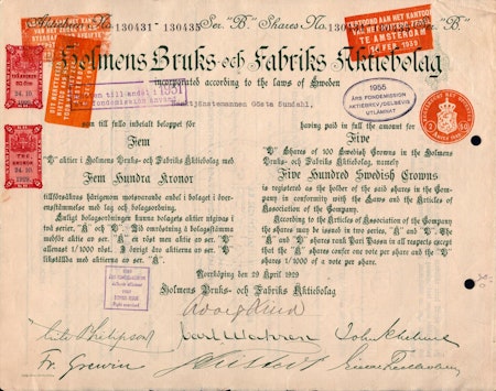Holmens Bruks- och Fabriks AB, 1929