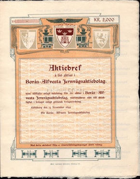 Borås-Alfvesta Jernvägs AB, blankett