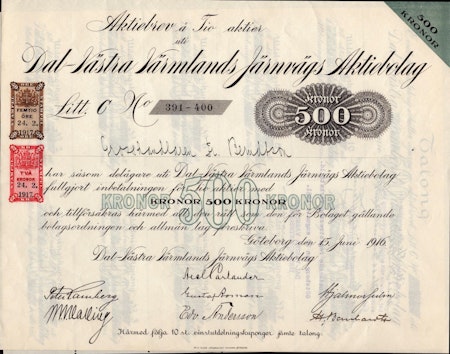 Dal-Västra Värmlands Järnvägs AB, 500 kr 1916