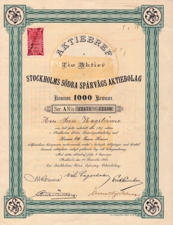 Stockholms Södra Spårvägs AB, 500 kr, 1913