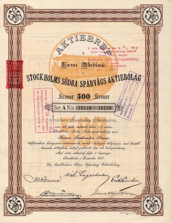 Stockholms Södra Spårvägs AB, 500 kr, 1917