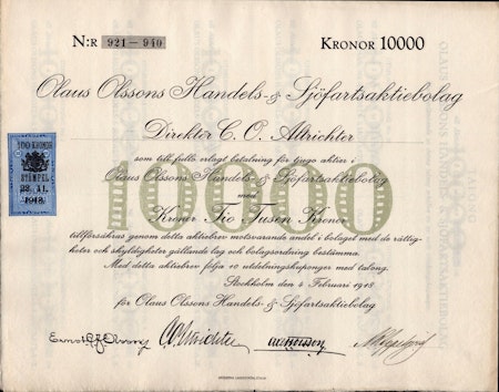 Olaus Olssons Handels & Sjöfarts AB, 10 000 kr, 1918